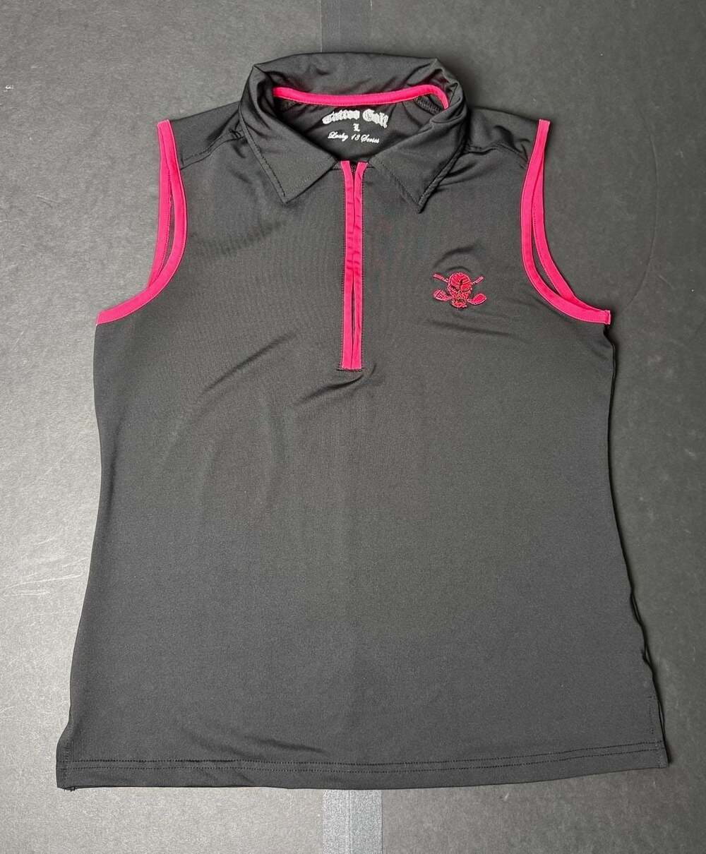 Tattoo Golf Lucky 13 Polo Sleeveless Stretch 1/2 Zip Collared Shirt large